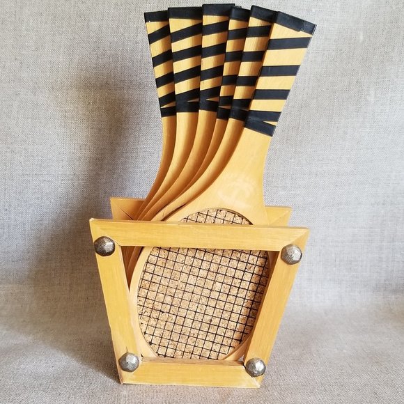 Vintage Tennis Rackets Coasters Set - Picture 1 of 7